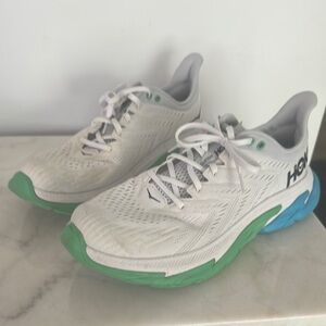 Hoka White and Green Running Shoes
